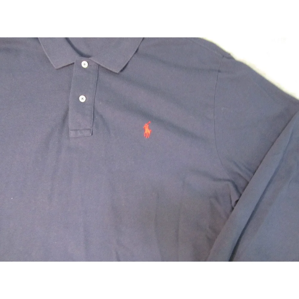 Polo‎ Ralph Lauren Mens XL Navy Blue Long Sleeve Pique Polo Shirt Red Pony Logo